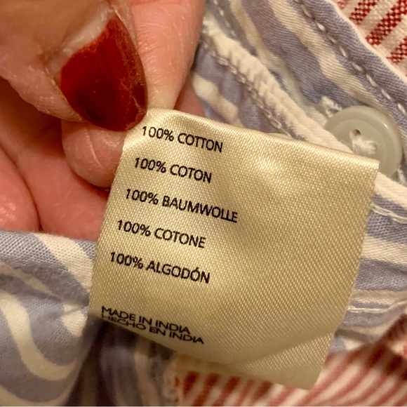 Anthropologie Maeve Bennett Button Down Top Mixed Stripes Oversized XXS Red Blue - Picture 15 of 15